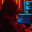 Hacker leaning over laptops
