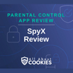 A blue background with images of locks and shields and the text &quot;SpyX review&quot;