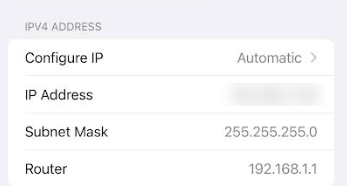 A screenshot of the Wi-Fi settings on an iPhone with the IPv4 Address section highlighted and Configure IP set to Automatic.