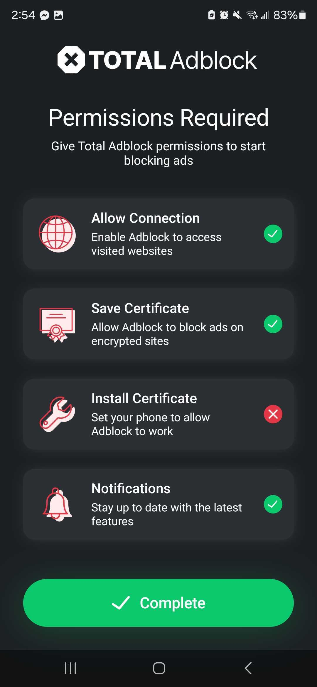 Total Adblock Android permissions