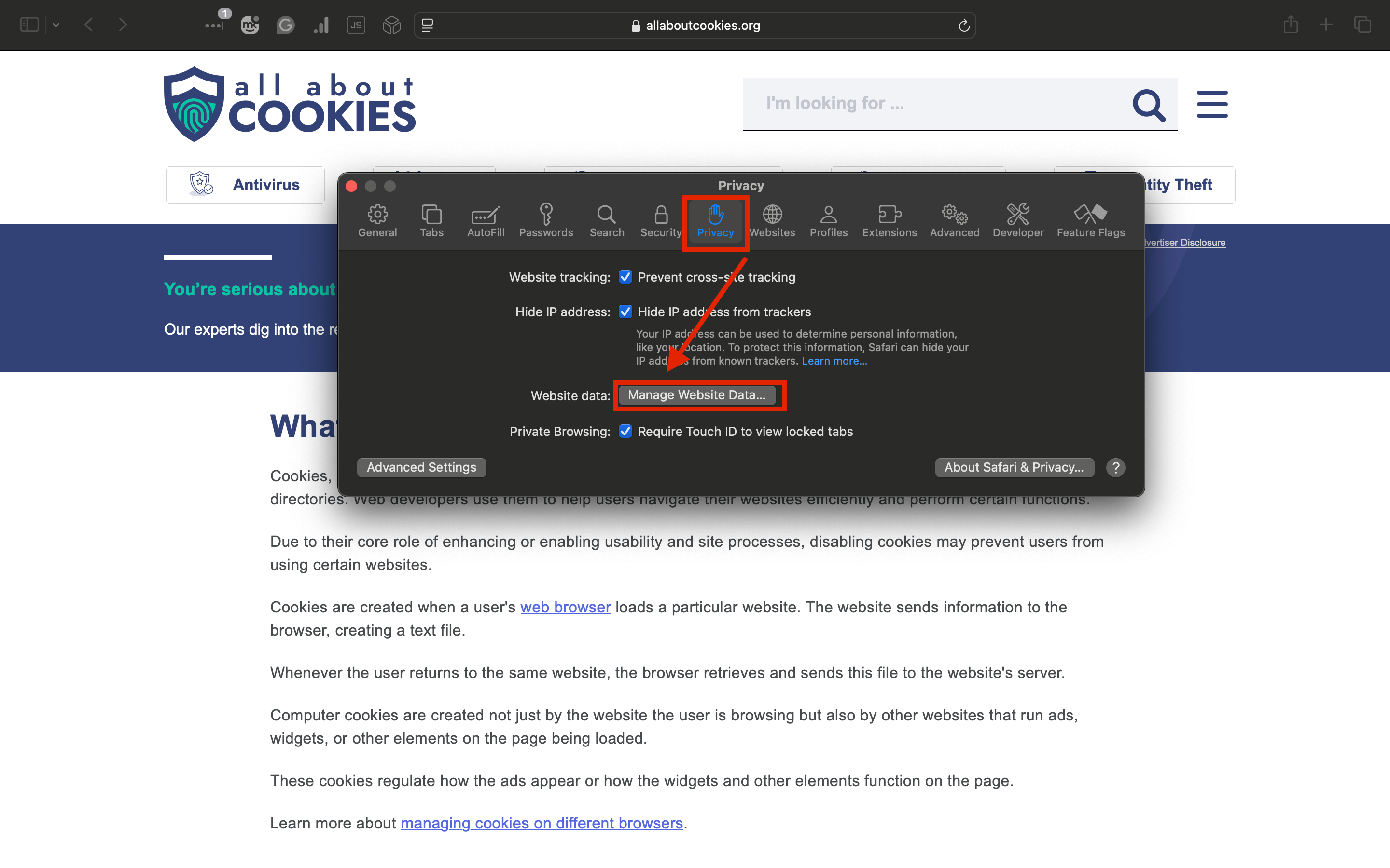 Clear cookies Safari on Mac step 2