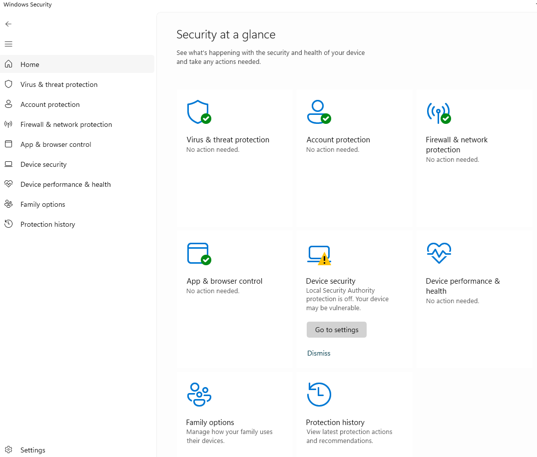Windows Security dashboard