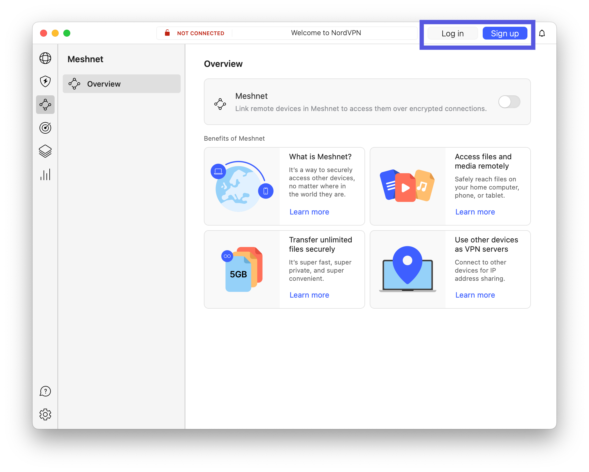 Use NordVPN Meshnet step 1